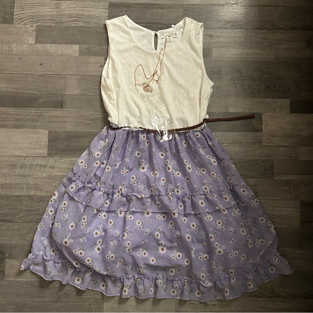 Knit Works Girls Eyelet Lavender Floral Dress
